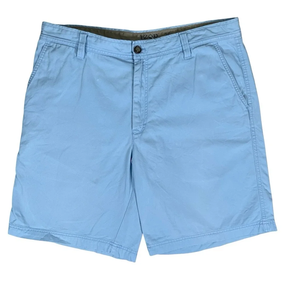 Izod Saltwater Shorts Mens Size 36 Cotton Flat Front Blue